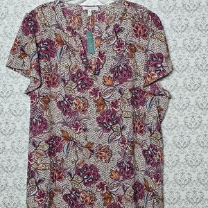 Maurices Burgundy and Teal Floral Blouse